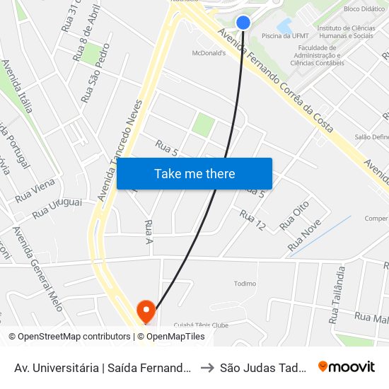 Av. Universitária | Saída Fernando Corrêa to São Judas Tadeu-PS map