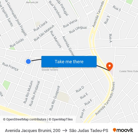 Avenida Jacques Brunini, 200 to São Judas Tadeu-PS map