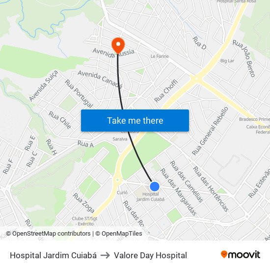 Hospital Jardim Cuiabá to Valore Day Hospital map