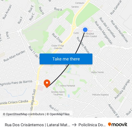 Rua Dos Crisântemos | Lateral Mato Grosso Saúde to Policlínica Do Verdão map