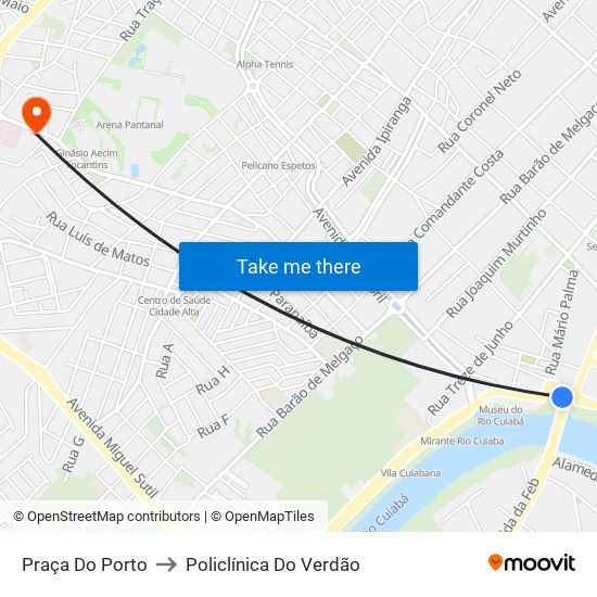Praça Do Porto to Policlínica Do Verdão map