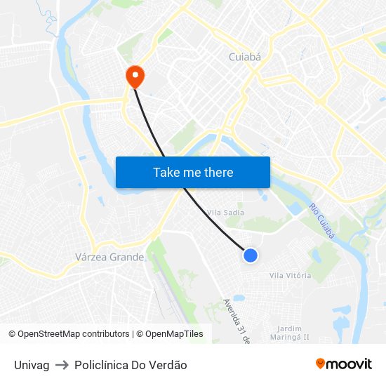 Univag to Policlínica Do Verdão map