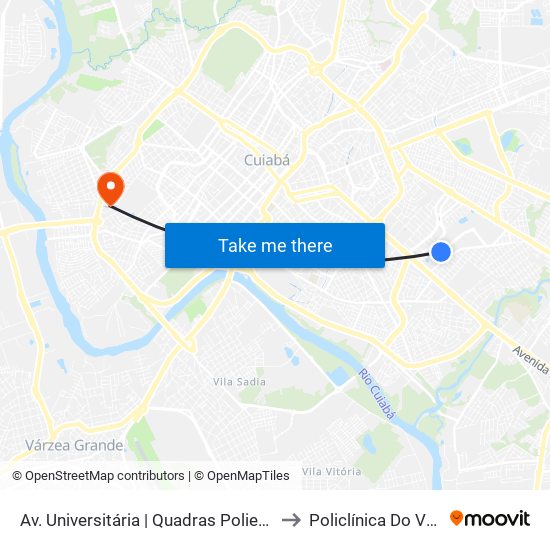 Av. Universitária | Quadras Poliesportivas to Policlínica Do Verdão map