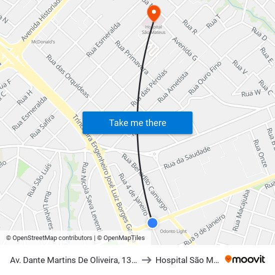 Av. Dante Martins De Oliveira, 1353-1261 to Hospital São Mateus map