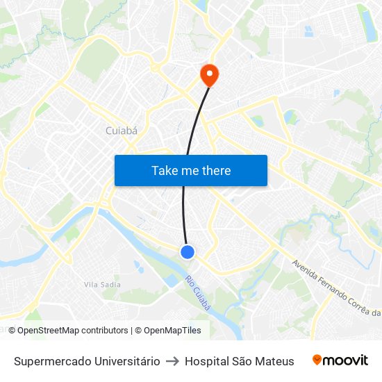 Supermercado Universitário to Hospital São Mateus map