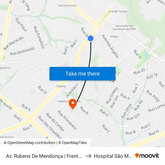 Av. Rubens De Mendonça | Frente A Havan to Hospital São Mateus map