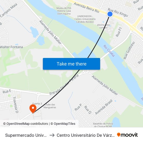 Supermercado Universitário to Centro Universitário De Várzea Grande map