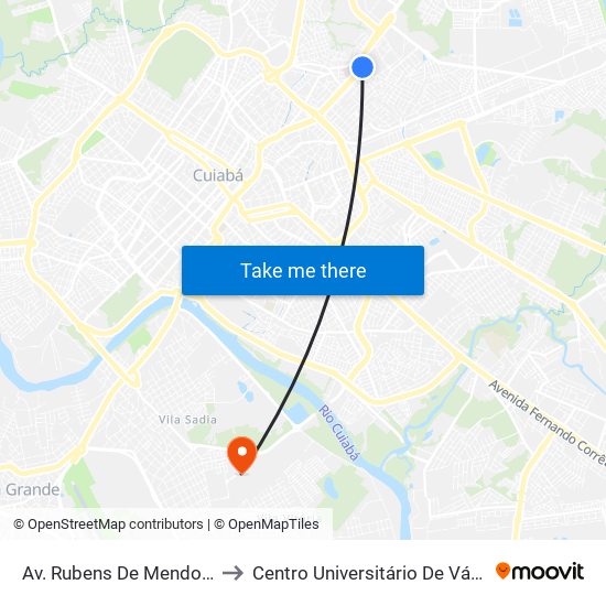 Av. Rubens De Mendonça, 2300 to Centro Universitário De Várzea Grande map