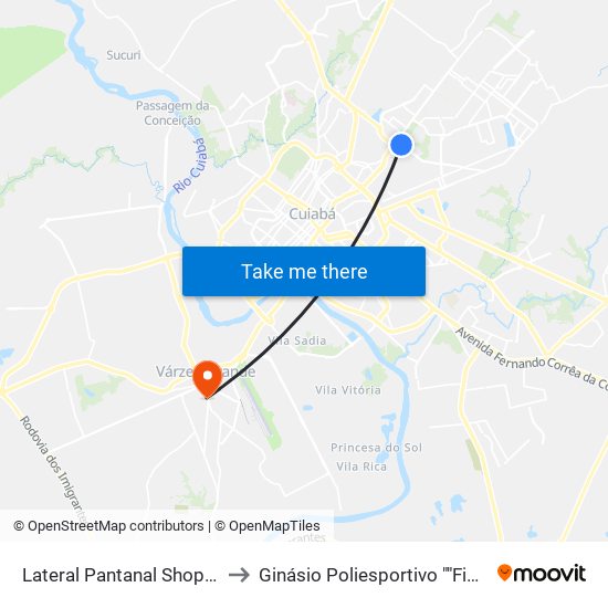 Lateral Pantanal Shopping to Ginásio Poliesportivo ""Fiotão"" map