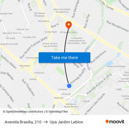 Avenida Brasília, 210 to Upa Jardim Leblon map