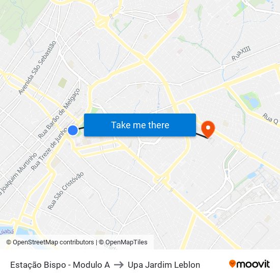 Estação Bispo - Modulo I to Upa Jardim Leblon map