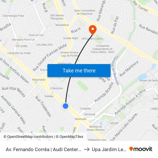 Av. Fernando Corrêa | Audi Center Cuiabá to Upa Jardim Leblon map