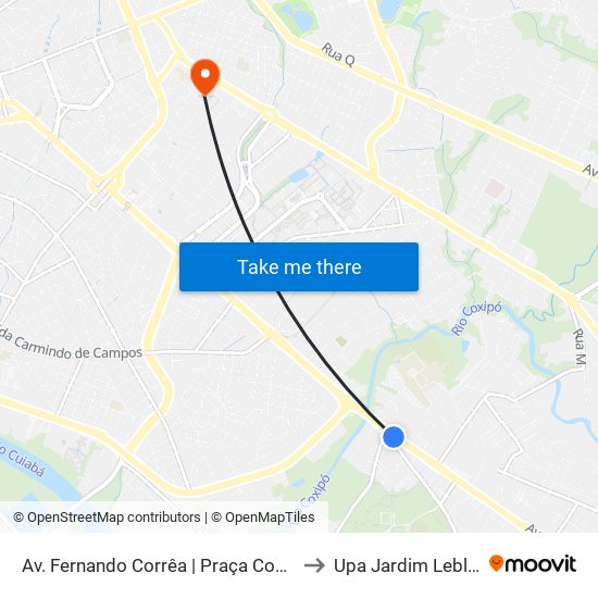 Av. Fernando Corrêa | Praça Coxipó to Upa Jardim Leblon map