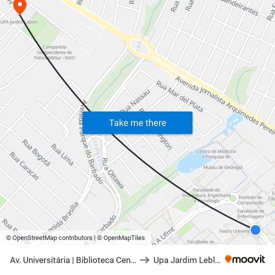 Av. Universitária | Biblioteca Central to Upa Jardim Leblon map