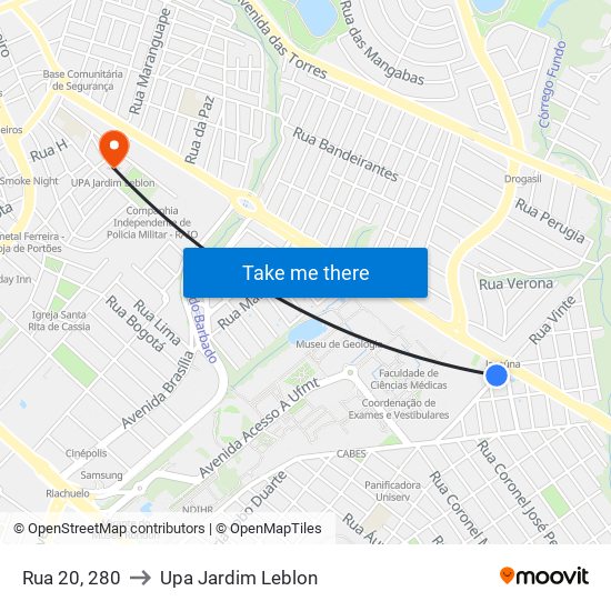 Rua 20, 280 to Upa Jardim Leblon map