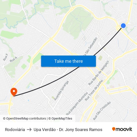 Rodoviária to Upa Verdão - Dr. Jony Soares Ramos map