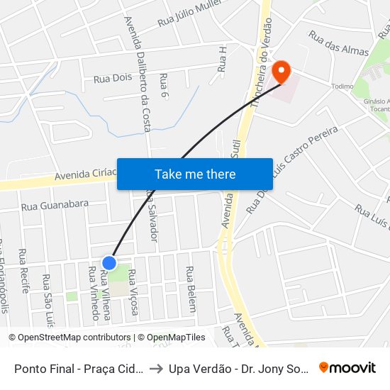 Ponto Final - Praça Cidade Verde to Upa Verdão - Dr. Jony Soares Ramos map