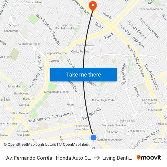 Av. Fernando Corrêa | Honda Auto Campo to Living Dentistry map