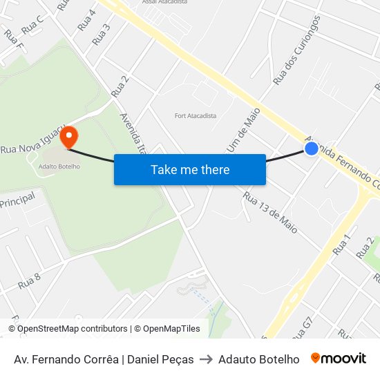 Av. Fernando Corrêa | Daniel Peças to Adauto Botelho map