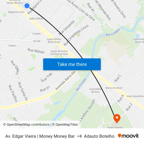 Av. Edgar Vieira | Money Money Bar to Adauto Botelho map