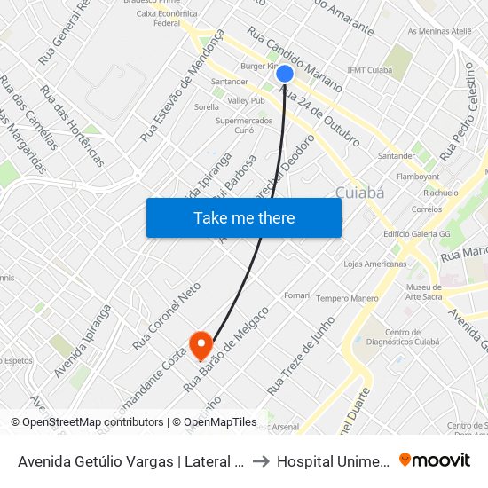 Avenida Getúlio Vargas | Lateral Liceu Cuiabano to Hospital Unimed Cuiabá map
