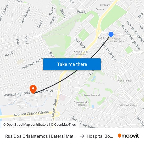 Rua Dos Crisântemos | Lateral Mato Grosso Saúde to Hospital Bom Jesus map