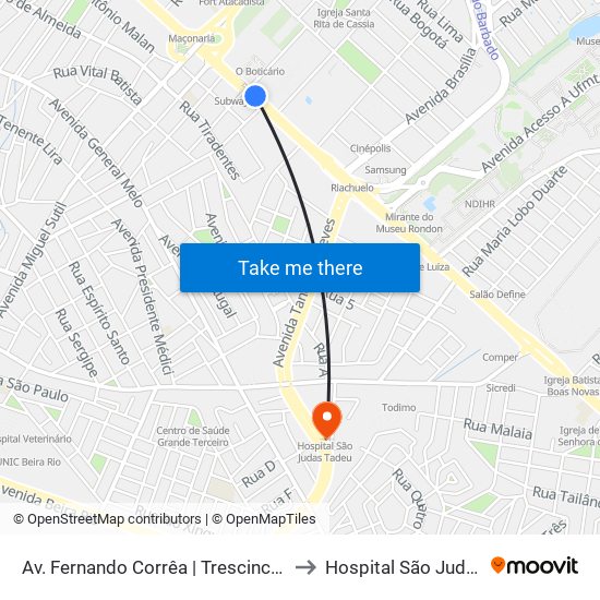 Av. Fernando Corrêa | Trescinco Automóveis to Hospital São Judas Tadeu map