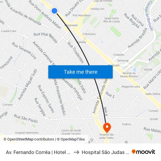 Av. Fernando Corrêa | Hotel Miranda to Hospital São Judas Tadeu map