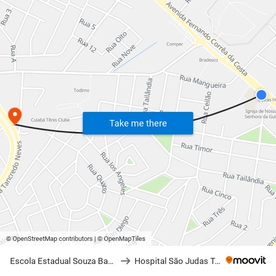 Escola Estadual Souza Bandeira to Hospital São Judas Tadeu map