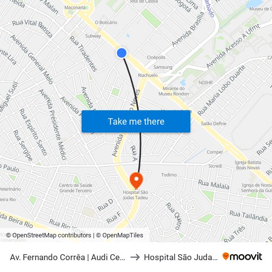 Av. Fernando Corrêa | Audi Center Cuiabá to Hospital São Judas Tadeu map