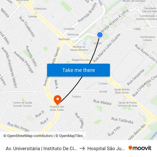 Av. Universitária | Instituto De Ciências Humanas to Hospital São Judas Tadeu map