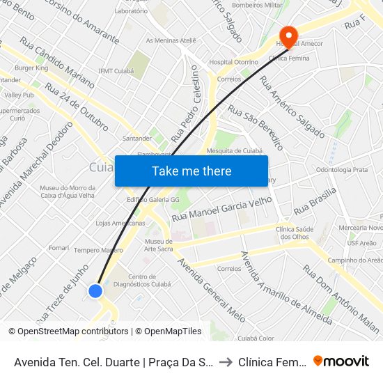 Avenida Ten. Cel. Duarte | Praça Da Saúde to Clínica Femina map