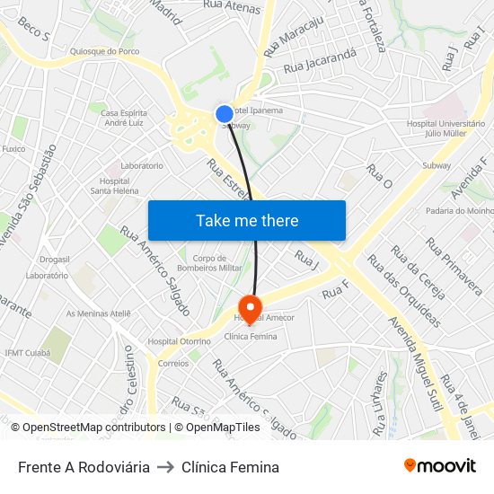 Frente A Rodoviária to Clínica Femina map