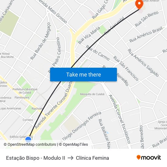 Estação Bispo - Modulo II to Clínica Femina map