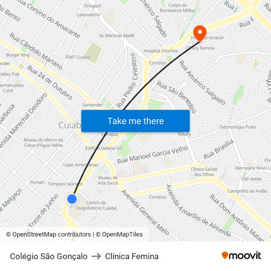 Colégio São Gonçalo to Clínica Femina map