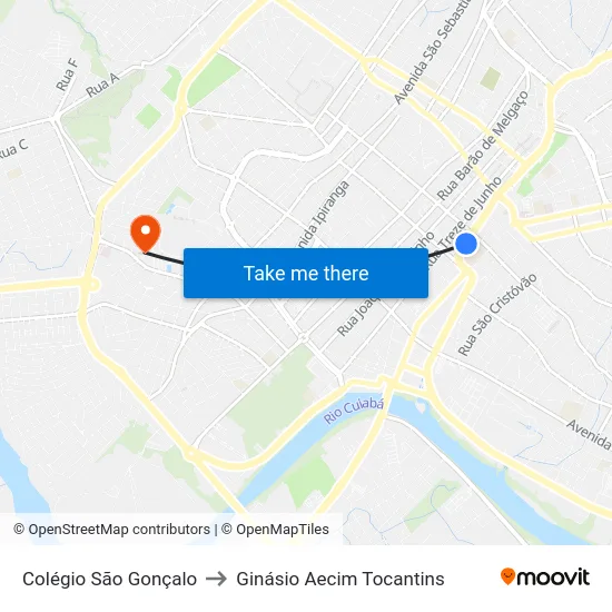 Colégio São Gonçalo to Ginásio Aecim Tocantins map
