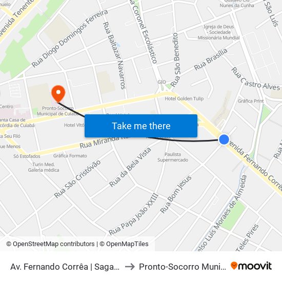 Av. Fernando Corrêa | Saga Jaguar Land Rover to Pronto-Socorro Municipal De Cuiabá map