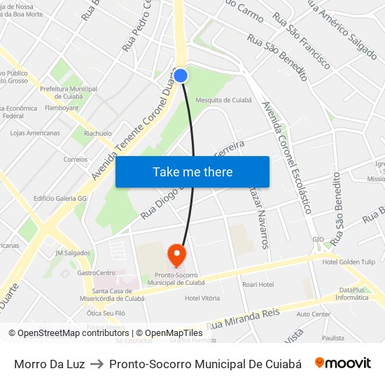 Morro Da Luz to Pronto-Socorro Municipal De Cuiabá map