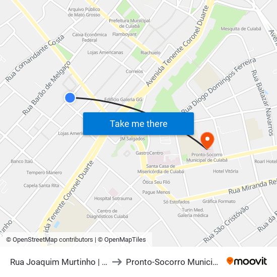 Rua Joaquim Murtinho | Sesc Odonto to Pronto-Socorro Municipal De Cuiabá map