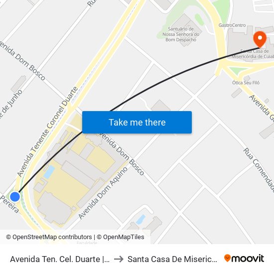 Avenida Ten. Cel. Duarte | Praça Da Saúde to Santa Casa De Misericórdia De Cuiabá map