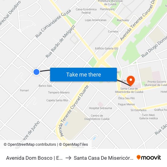 Avenida Dom Bosco | Esquina Cedic to Santa Casa De Misericórdia De Cuiabá map