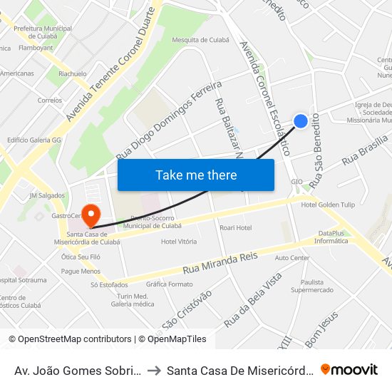 Av. João Gomes Sobrinho, 133-1 to Santa Casa De Misericórdia De Cuiabá map