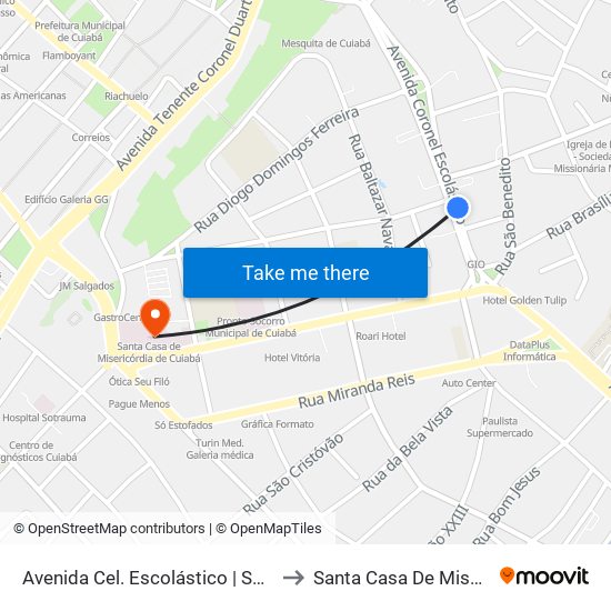 Avenida Cel. Escolástico | Shopping Center Da Criança to Santa Casa De Misericórdia De Cuiabá map