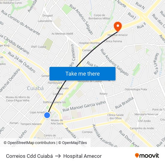 Correios Cdd Cuiabá to Hospital Amecor map