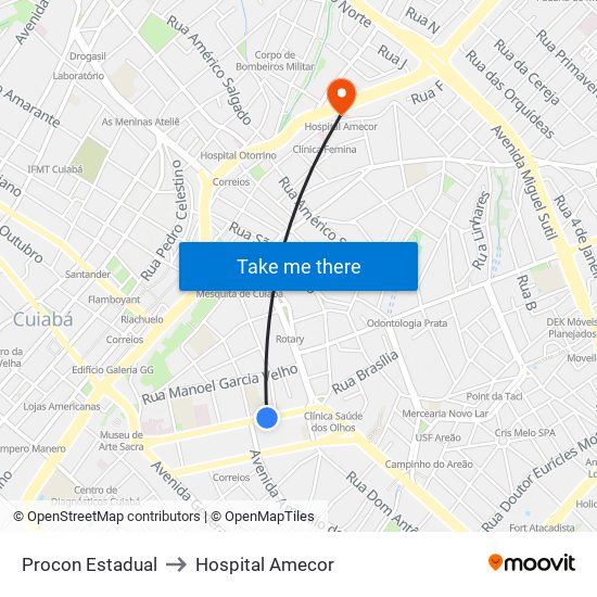 Procon Estadual to Hospital Amecor map