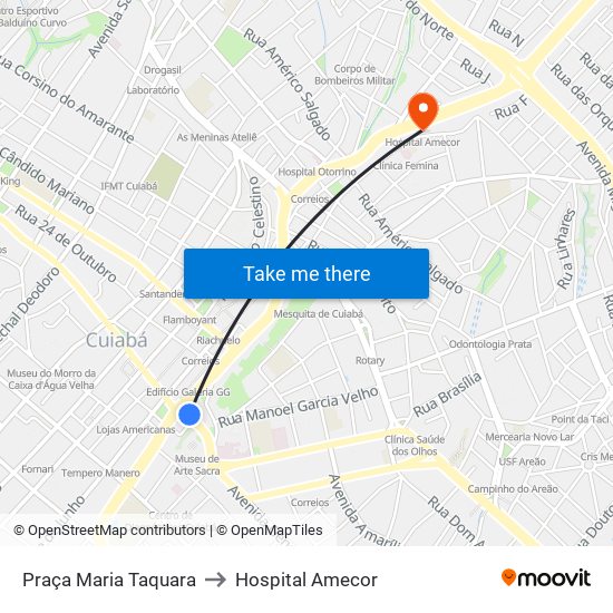 Praça Maria Taquara to Hospital Amecor map