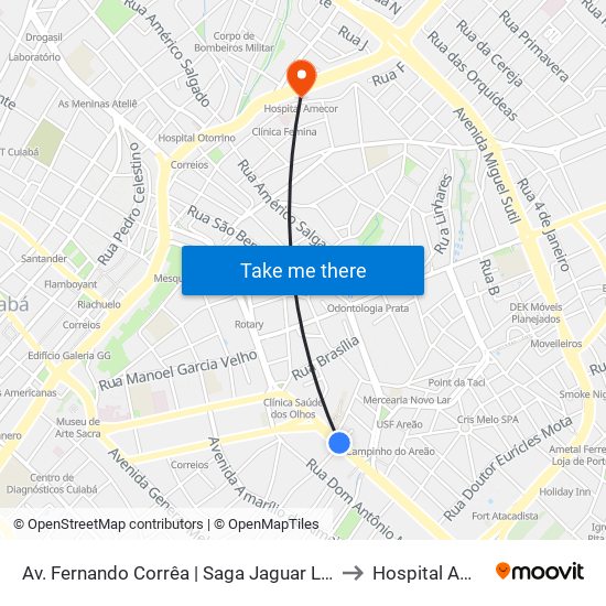 Av. Fernando Corrêa | Saga Jaguar Land Rover to Hospital Amecor map