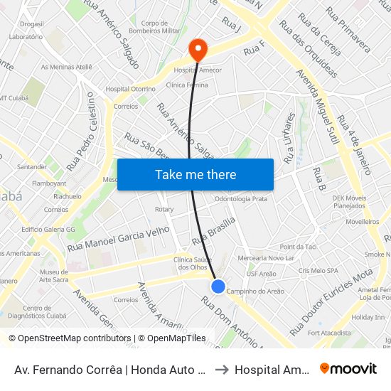 Av. Fernando Corrêa | Honda Auto Campo to Hospital Amecor map