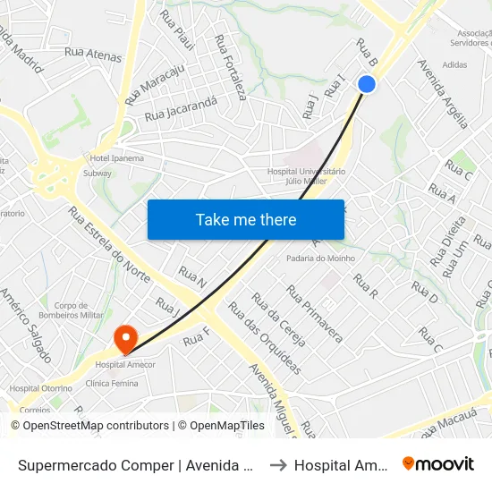 Supermercado Comper | Avenida Do Cpa to Hospital Amecor map