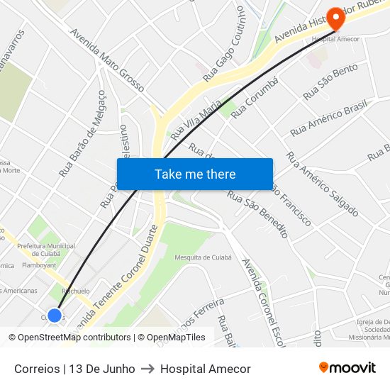 Correios | 13 De Junho to Hospital Amecor map